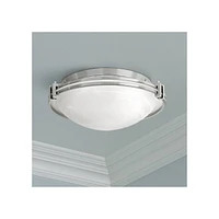 Possini Euro Design Modern Ceiling Light Flush Mount Fixture 16.75" Wide Brushed Nickel Silver Metal Marbleized Glass Shade for Bedroom Kitchen Living