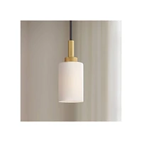 Possini Euro Design Prue Black Soft Gold Mini Pendant 5 1/4" Wide Modern White Cylinder Shade Fixture for Dining Room House Home Foyer Kitchen Entrywa