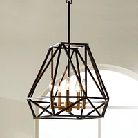 Franklin Iron Works Hawking Bronze Geometric Cage Pendant Chandelier Lighting 20" Wide Industrial 5-Light Fixture for Dining Room House Foyer Entryway