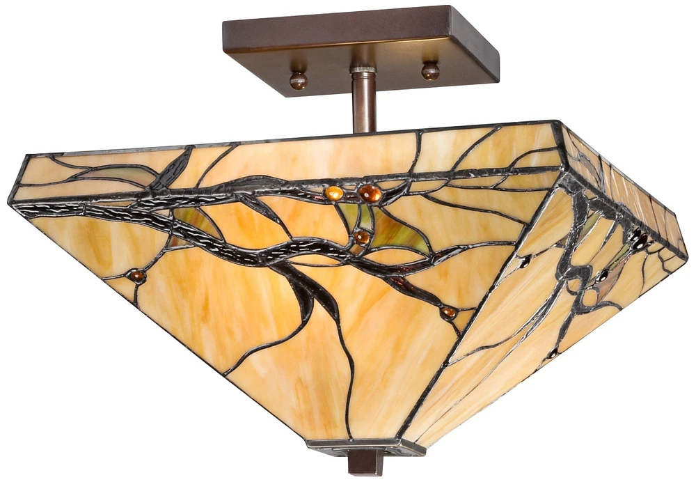 Robert Louis Tiffany Budding Branch Mission Tiffany Style Close To Ceiling Light Semi