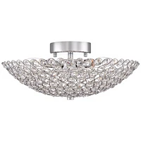 Possini Euro Design Geneva Luxury Close To Ceiling Light Flush Mount Fixture 16" Wide Chrome Clear Crystal Glass Beads Bowl Shade for Bedroom Hallway