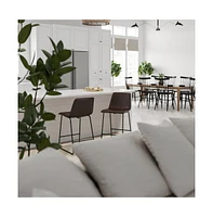 24 Inch Faux Counter Height Bucket Seat Stools, Set Of 2