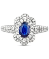 Sapphire (7/8 ct. t.w.) & Diamond (1/2 ct. t.w.) Halo Engagement Ring in 14k White Gold