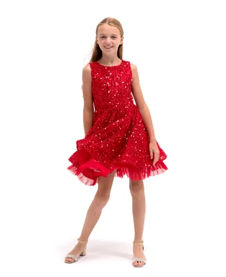 Rare Editions Big Girls Sleeveless All-Over Sequin with Glitter Mesh Social Dress