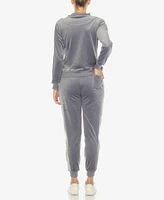 White Mark Women's Faux Leather Stripe Velour 2 Piece Tracksuit Set