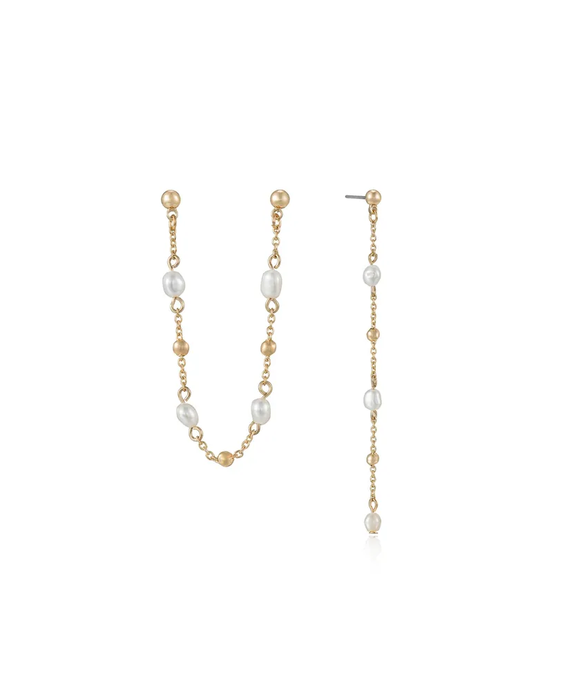 Ettika Double Piercing Freshwater Pearl and 18K Gold Plated Earrings