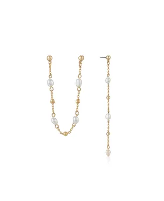 Ettika Double Piercing Freshwater Pearl and 18K Gold Plated Earrings