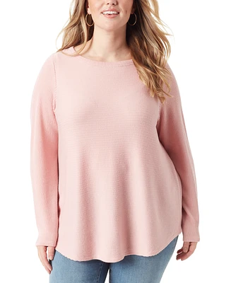 Jessica Simpson Plus Size Celia Mixed-Rib Long-Sleeve Top