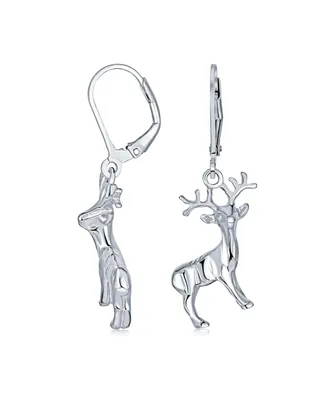 Hunter Outdoor Buck Elk Moose Antelope Christmas Rudolph Reindeer Dangle Earrings For Women Teen Lever back .925 Sterling Silver