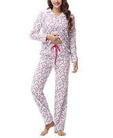 Ink+Ivy Women's Long Sleeve Notch Collar Top with Lounge Pants 2 Piece Pajama Set