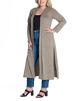 24seven Comfort Apparel Plus Size Long Duster Open Front Knit Cardigan Sweater