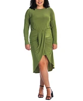 24seven Comfort Apparel Plus Long Sleeve High Low Dress