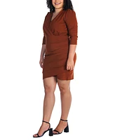 24seven Comfort Apparel Plus V-neck 3/4 Sleeve Cocktail Dress