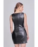 Women's Faux Leather Buttoned Mini Dress