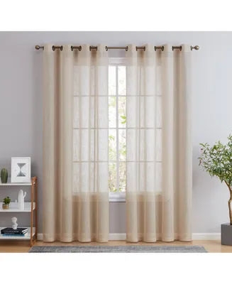 Hlc.me Abbey Faux Linen Textured Semi Sheer Privacy Sun Light Filtering Transparent Window Grommet Long Thick Curtains Drapery Panels for Bedroom & Li