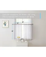 Hlc.me Audrey Embroidered Sheer Voile Window Curtain Short Rod Pocket Tiers for Kitchen, Bedroom