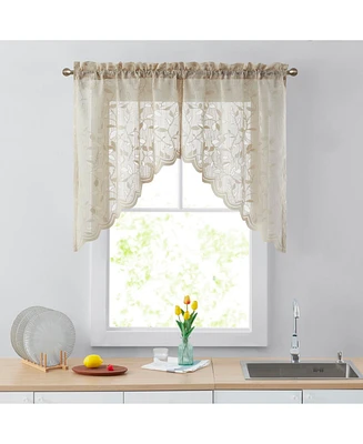 Hlc.me Joyce Semi Sheer Kitchen Swag Curtain Panels - Rod Pocket for Small Windows, Kitchen & Bathroom