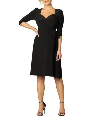 Women's Sweetheart Knit Wrap Dress with 3/4 Sleeves