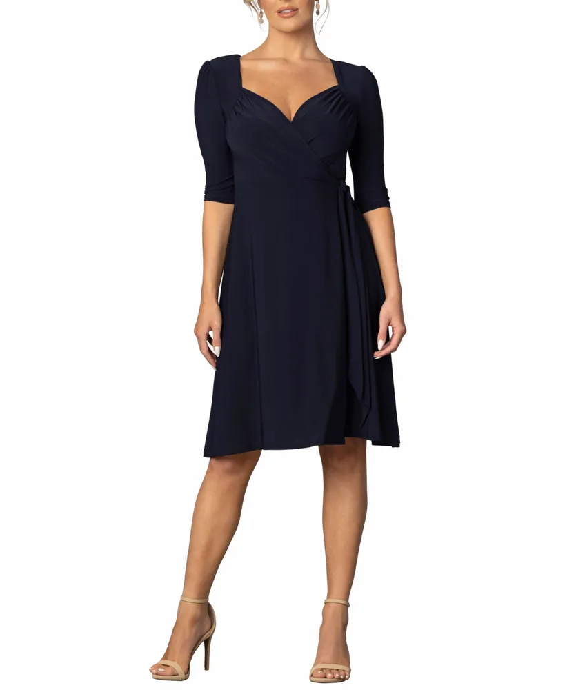 Women's Sweetheart Knit Wrap Dress with 3/4 Sleeves