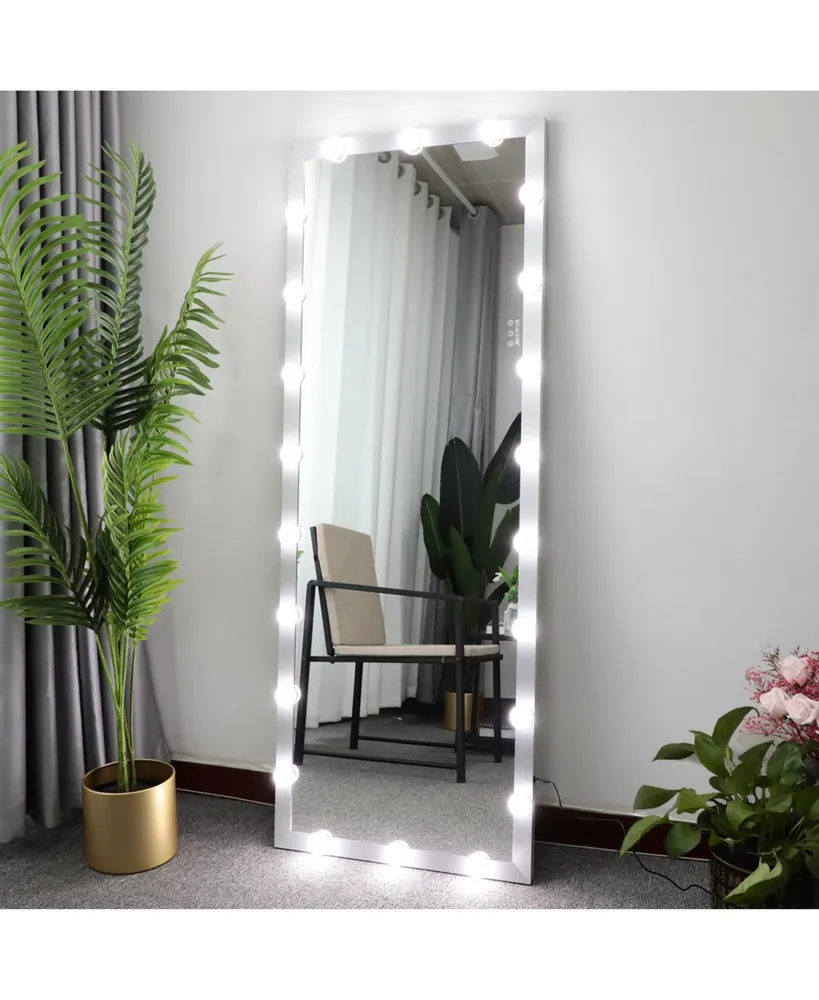 Simplie Fun Modern Wall Standing Bedroom Hotel Full Length Mirror With Led Bulbs Touch Control Whole Body