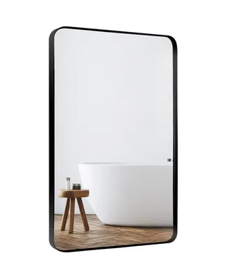 Simplie Fun Wall Mount Mirror For Bathroom, Brush Metal Framed Rounded Corner Rectangular Vanity