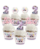 Two Cool Girl Pastel 2nd Birthday Cupcake Wrappers and Treat Picks Kit Set of 24 - Assorted Pre