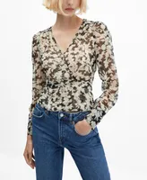 Mango Women's Semi-Transparent Floral Print Blouse