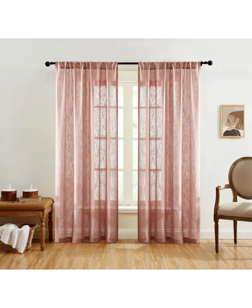 HLC.ME Abbey Faux Linen Textured Semi Sheer Privacy Sun Light Filtering Transparent Window Grommet Short Thick Curtains Drapery Panels for Bedroom 