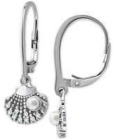 Giani Bernini Freshwater Pearl (3mm) & Cubic Zirconia Shell Leverback Drop Earrings in Sterling Silver, Created for Macy's