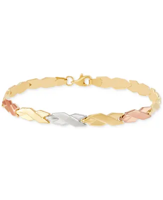 Satin & Polished Stampato Link Bracelet in 10k Tricolor Gold - Tri