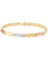 Satin & Polished Stampato Link Bracelet in 10k Tricolor Gold - Tri