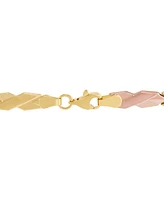 Satin & Polished Stampato Link Bracelet in 10k Tricolor Gold - Tri