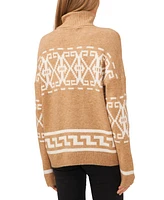 CeCe Women's Fair Isle Long Sleeve Turtleneck Sweater
