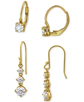 Giani Bernini 2-Pc. Set Cubic Zirconia Leverback & Drop Earrings in 18k Gold-Plated Sterling Silver, Created for Macy's