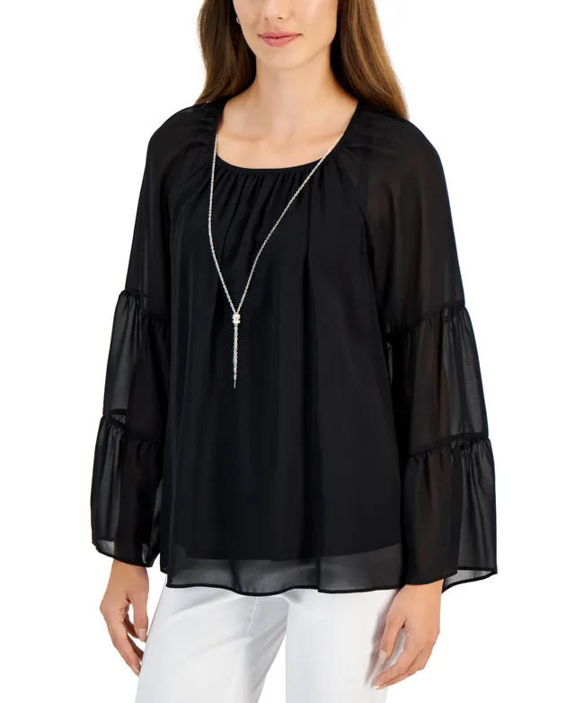 Jm Collection Petite Abstract-Print Tiered-Sleeve Top, Created for Macy's