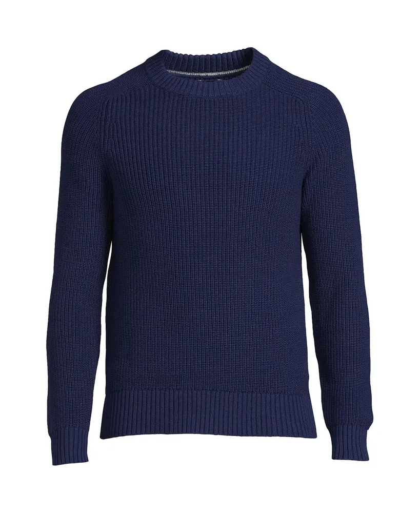 Lands' End Men's Cotton Drifter Saddle Crewneck Shaker Sweater