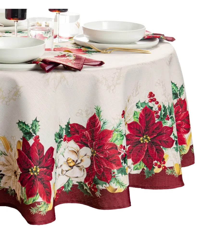 Elrene Poinsettia Garlands Engineered Tablecloth