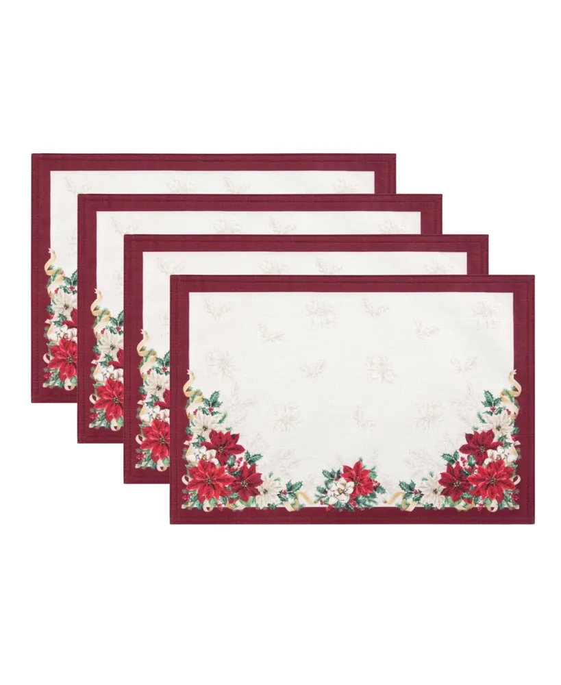 Elrene Poinsettia Garlands Engineered Placemats, Set of 4, 13" x 19"