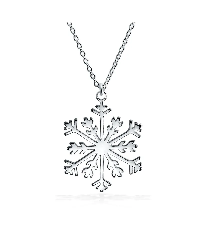 Bling Jewelry Holiday Party Frozen Winter Snowflake Pendant Necklace For Women For Sterling Silver With Chain