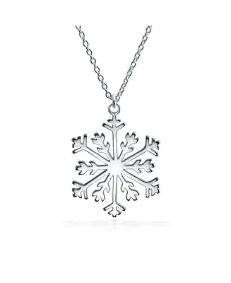 Holiday Party Frozen Winter Snowflake Pendant Necklace For Women For Teen Polished .925 Sterling Silver With Chain