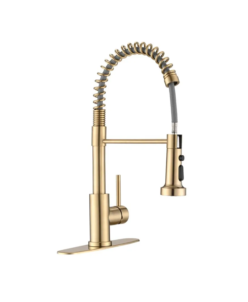 Simplie Fun Pull Down Sprayer Spring Kitchen Sink Faucet Brushed Gold