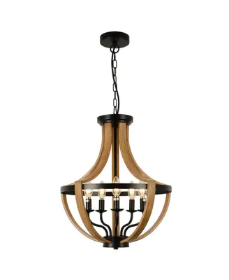 Simplie Fun 5 - Light Faux Wood Farmhouse Chandelier