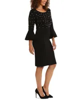 London Times Women's Crewneck Flared-Sleeve Sheath Dress