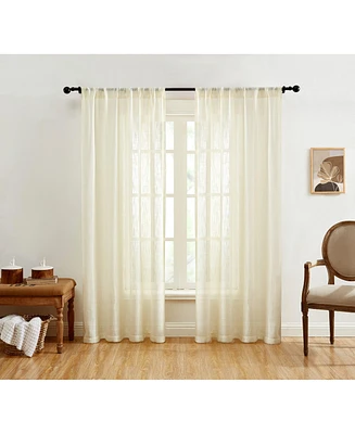 Hlc.me Linda Faux Linen Textured Semi Sheer Privacy Light Filtering Transparent Window Rod Pocket Floor Length Thick Curtains Drapery Panels for Offic