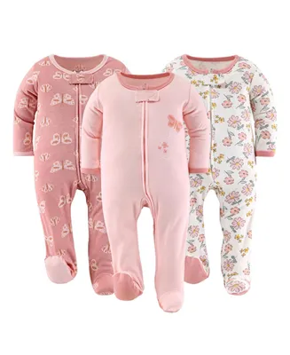 The Peanutshell Boho Butterfly Footed Baby Sleepers for Girls, 3-Pack,