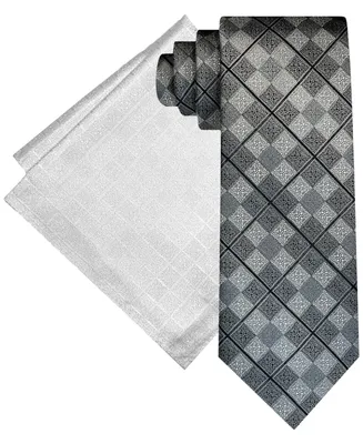 Steve Harvey Men's Ornate Grid Tie & Pocket Square Set
