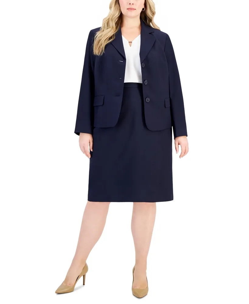 Le Suit Women's Tweed Button-Up Pencil Skirt Suit. Regular and