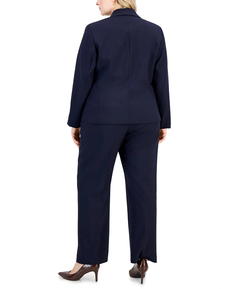 Le Suit Plus Peak-Lapel Button-Front Pantsuit
