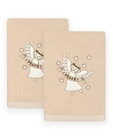 Linum Home Christmas Angel Embroidered Luxury 100% Turkish Cotton Hand Towels, 2 Piece Set