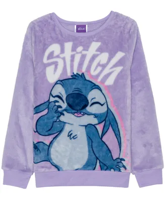 Disney Big Girls Tween Stitch Long Sleeve Plush Pullover Sweater